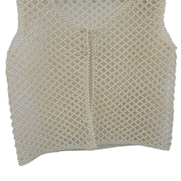 Vtg Vest Handmade Artsy Boho Faux Pearl Beaded Crochet Formal White Sz M - Picture 7 of 11